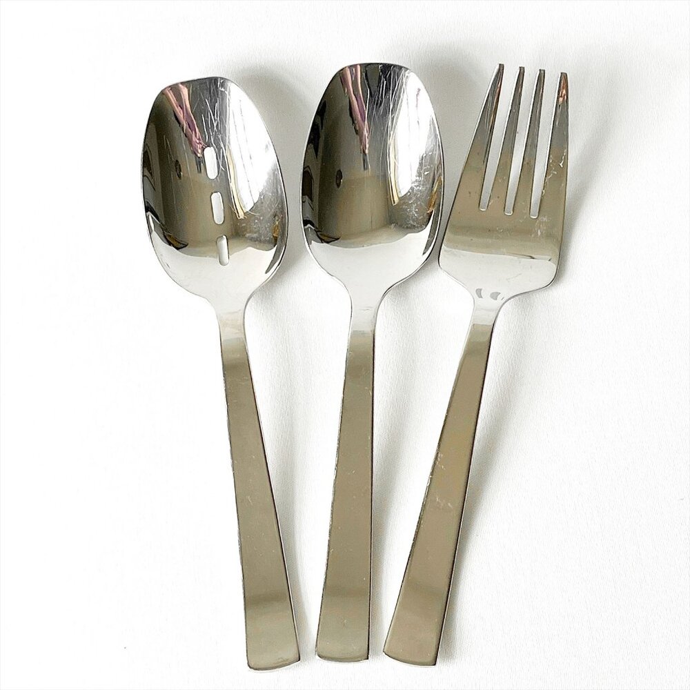 Gourmet Settings Cami Glossy 3pc Serving Set Large Fork Spoon Slotted Spoon 10"